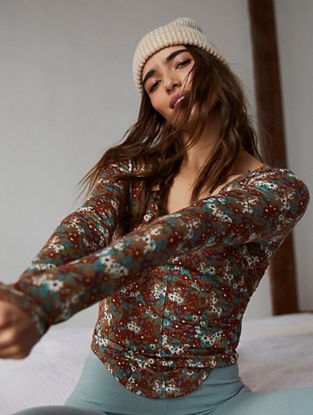Free People Floral Scoop Neck Long Sleeve Top - Multicolor